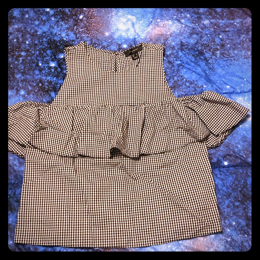 Atmosphere Black/White gingham cold shoulder top